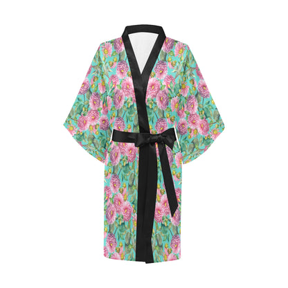 Dahlia Pattern Print Design DH07 Women's Short Kimono