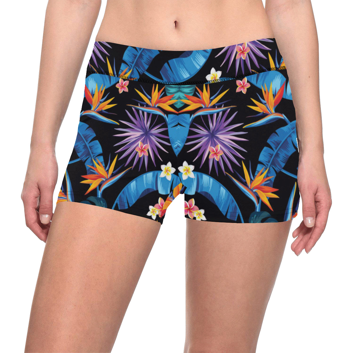 Tropical Flower Pattern Print Design TF018 Yoga Shorts