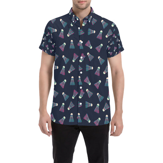 Badminton Ball Pattern Print Design 02 Men's Short Sleeve Button Up Shirt