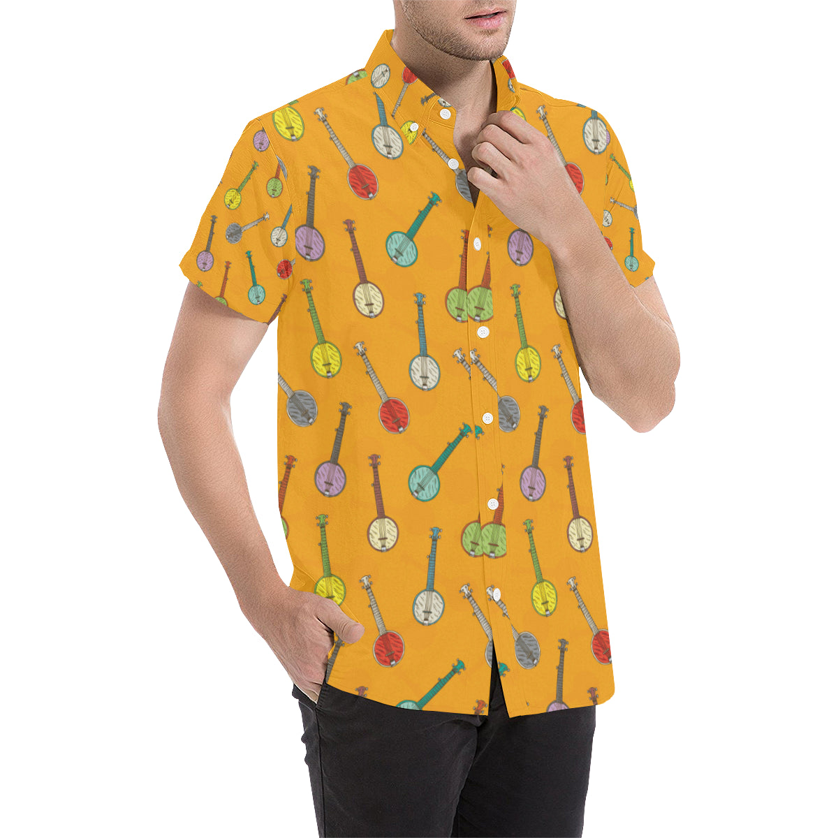 Banjo Pattern Print Design 02 Men's Short Sleeve Button Up Shirt
