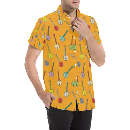 Banjo Pattern Print Design 02 Men's Short Sleeve Button Up Shirt