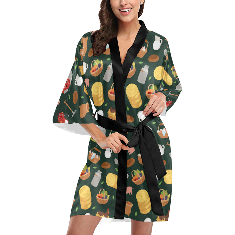 Agricultural Farm Print Design 02 Women's Short Kimono