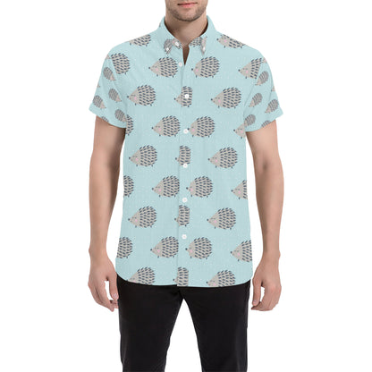 Hedgehog Pattern Print Design 02 Men's Short Sleeve Button Up Shirt