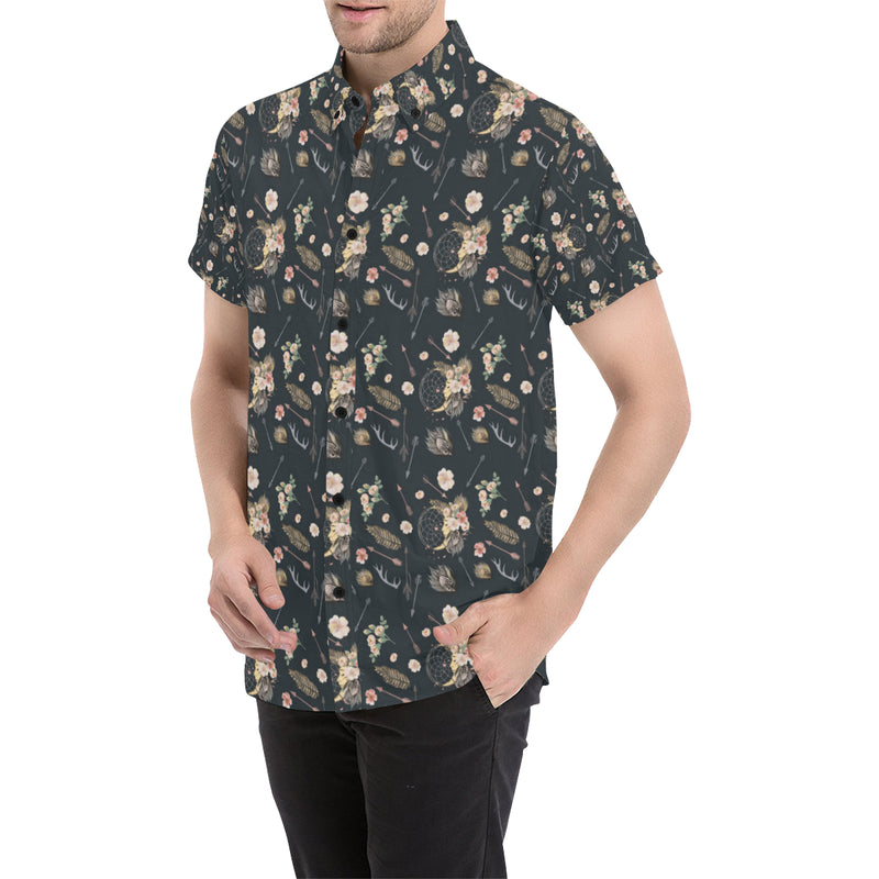 Bohemian Pattern Print Design 09 Men's Short Sleeve Button Up Shirt