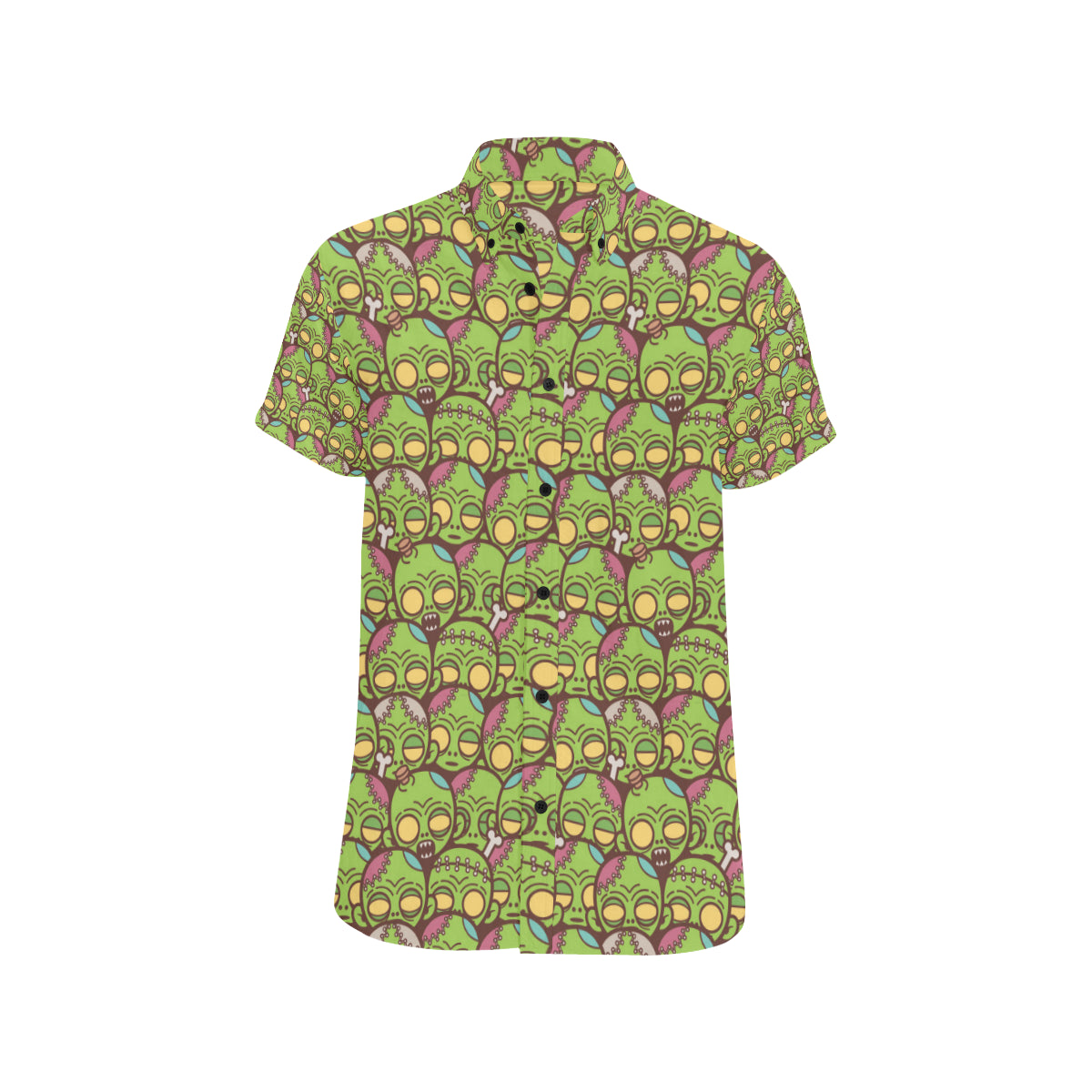 Zombie Head Design Pattern Print Men's Short Sleeve Button Up Shirt
