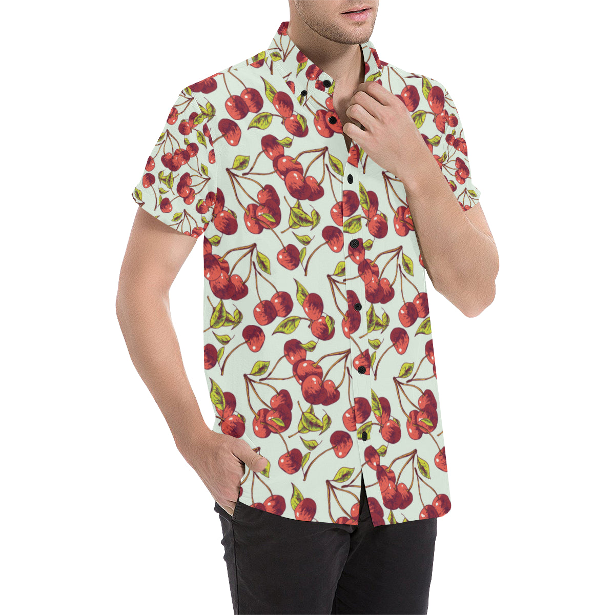 Cherry Hand Draw Men's Short Sleeve Button Up Shirt