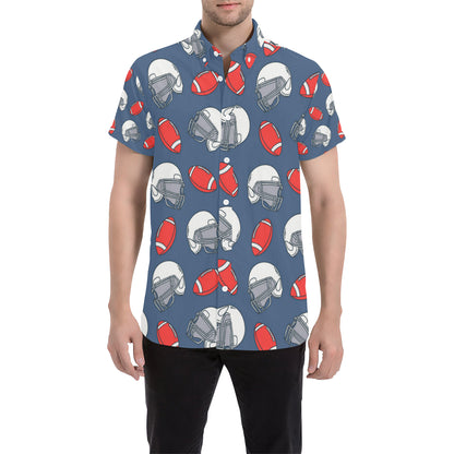 American Football Helmet Design Pattern Men's Short Sleeve Button Up Shirt