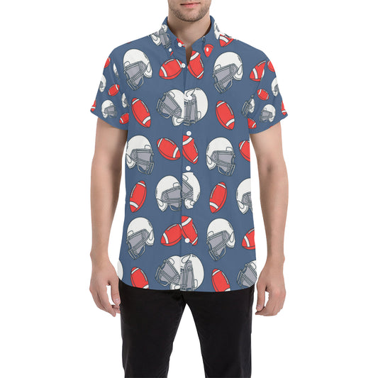 American Football Helmet Design Pattern Men's Short Sleeve Button Up Shirt