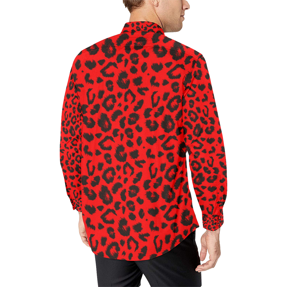 Leopard Red Skin Print Men's Long Sleeve Shirt