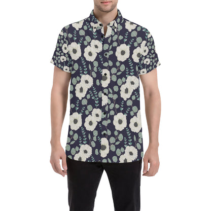 Anemone Pattern Print Design AM01 Men's Short Sleeve Button Up Shirt