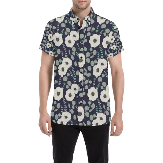 Anemone Pattern Print Design AM01 Men's Short Sleeve Button Up Shirt