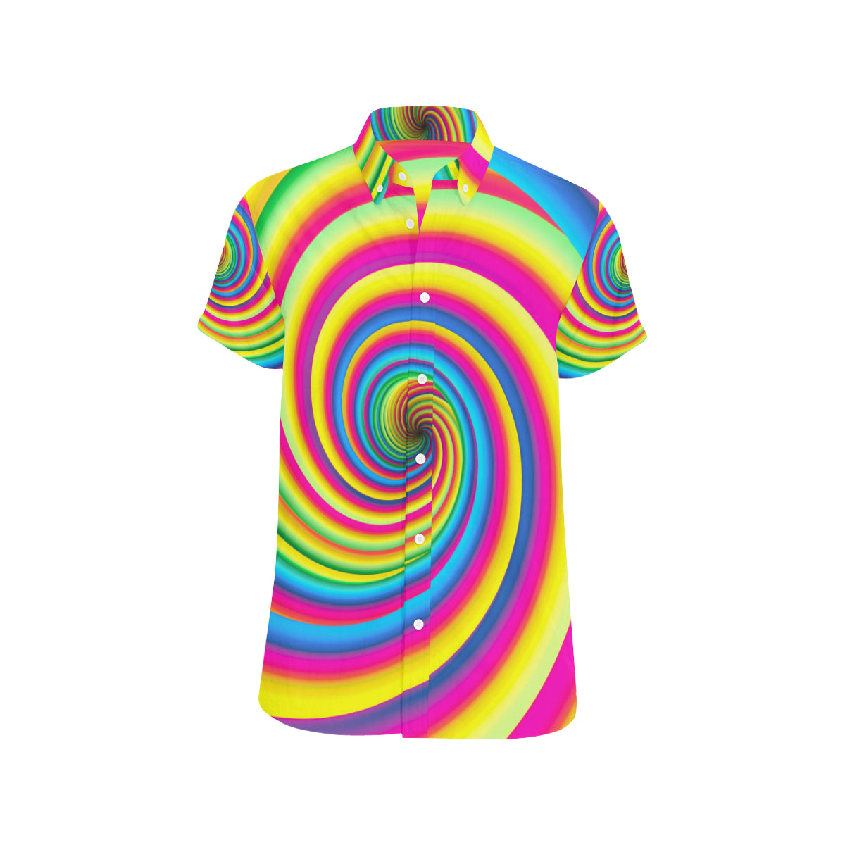 Vortex Twist Swirl Rainbow Design Men's Short Sleeve Button Up Shirt