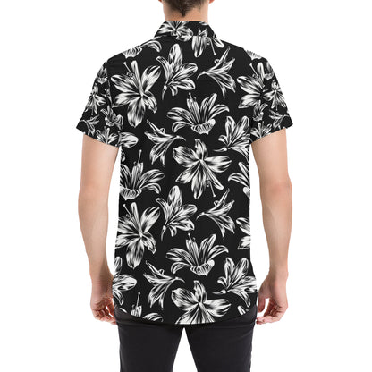 Amaryllis Pattern Print Design AL04 Men's Short Sleeve Button Up Shirt