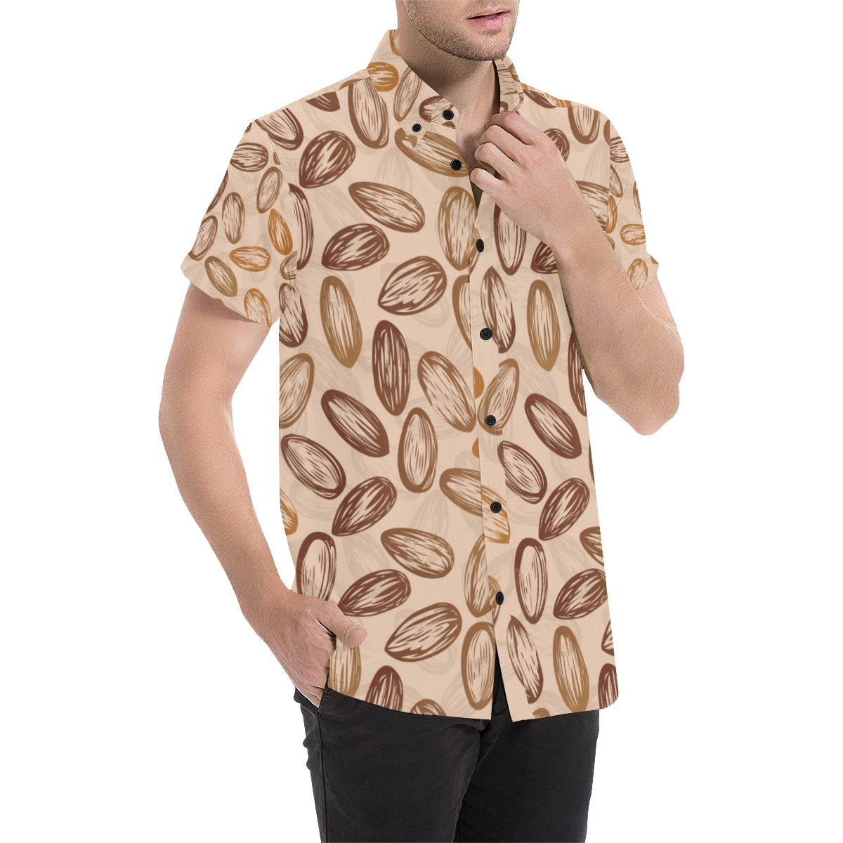 Almond Pattern Print Design 02 Men's Short Sleeve Button Up Shirt