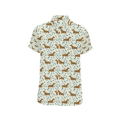 Dachshund Pattern Print Design 01 Men's Short Sleeve Button Up Shirt