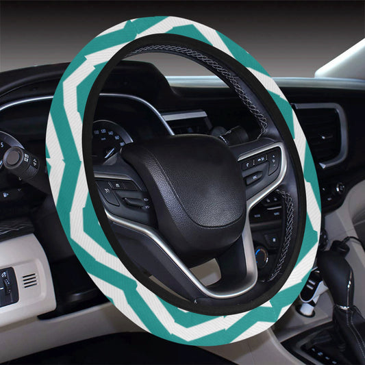 Chevron Teal Pattern Print Design 02 Steering Wheel Cover with Elastic Edge