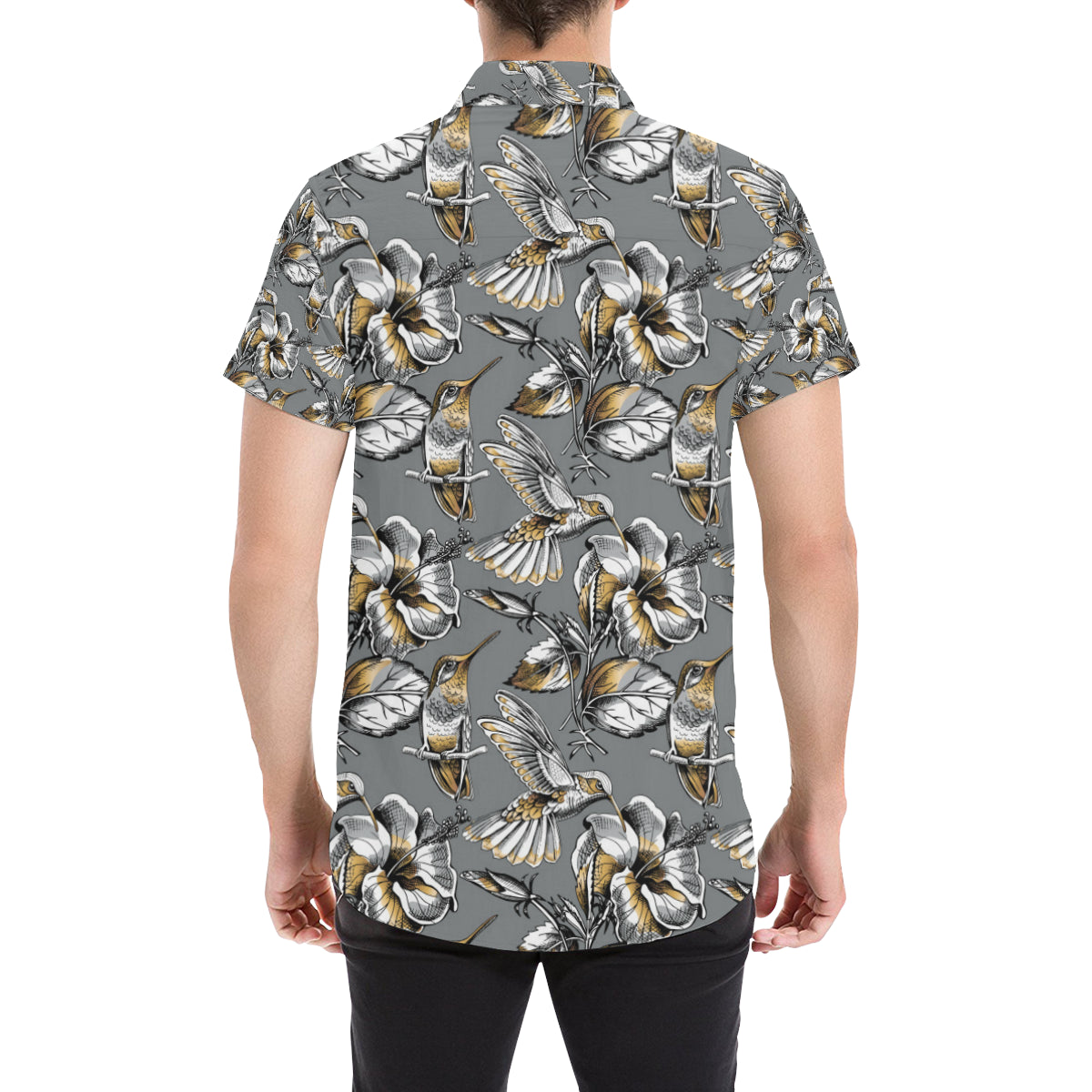Hummingbird Pattern Print Design 02 Men's Short Sleeve Button Up Shirt