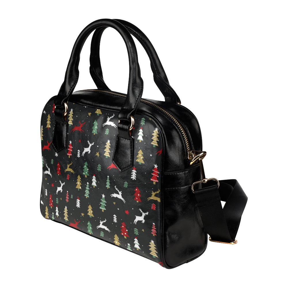 Christmas Tree Deer Style Pattern Print Design 03 Shoulder Handbag