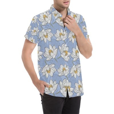 Lotus Pattern Print Design 04 Men's Short Sleeve Button Up Shirt