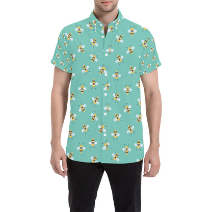 Bee Pattern Print Design 01 Men's Short Sleeve Button Up Shirt