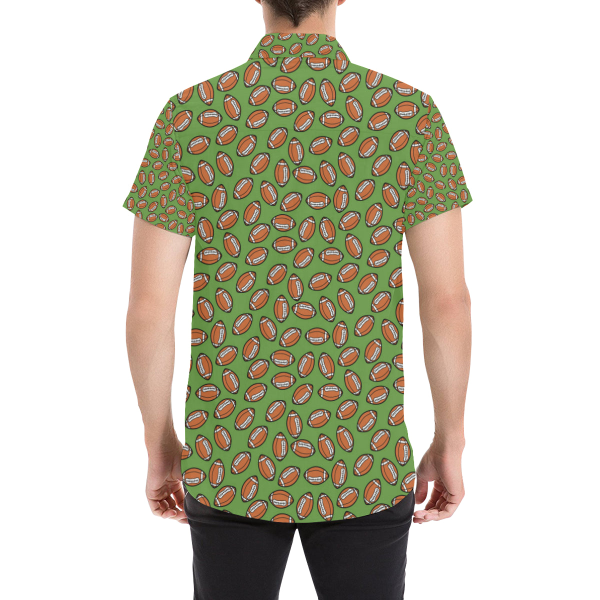 American Football on Green Design Men's Short Sleeve Button Up Shirt