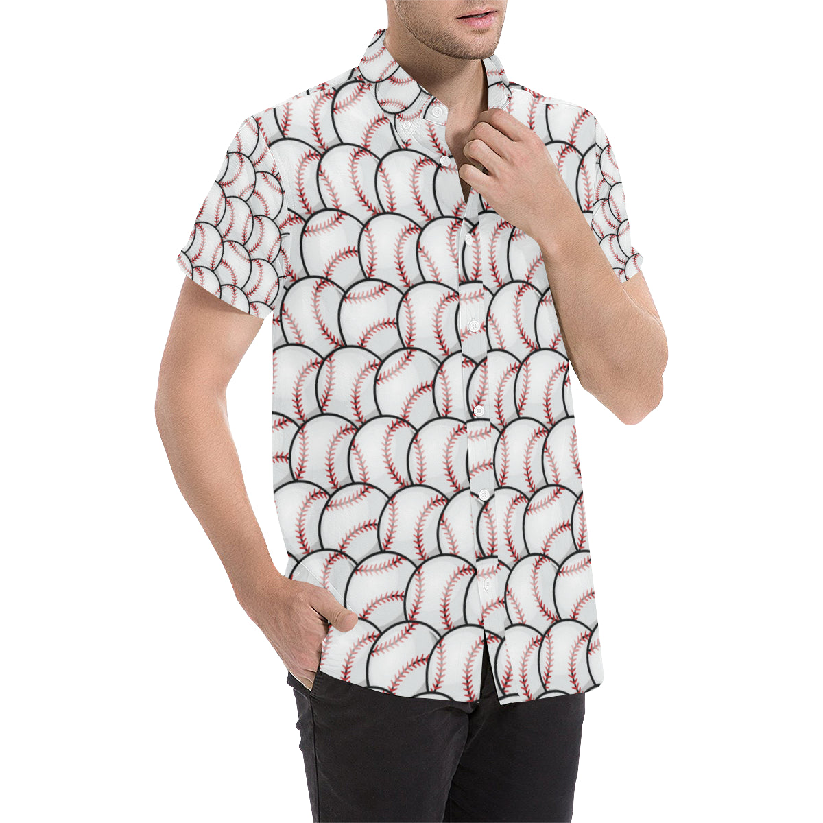 Baseball Pattern Men's Short Sleeve Button Up Shirt