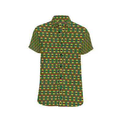 African Geometric Print Pattern Men's Short Sleeve Button Up Shirt