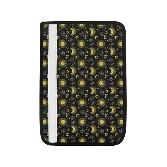 Sun Moon Golden Design Themed Print Car Seat Belt Cover