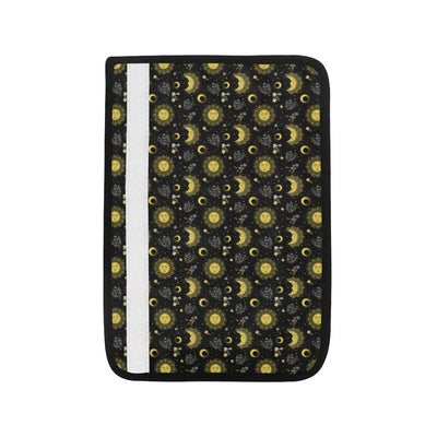 Sun Moon Golden Design Themed Print Car Seat Belt Cover