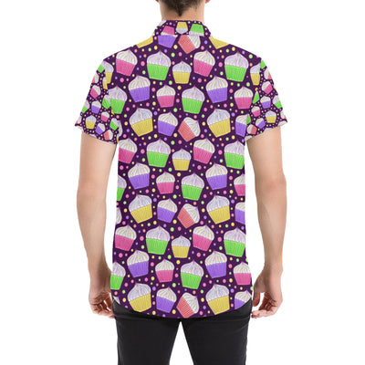 Cupcake Pattern Print Design CP07 Men's Short Sleeve Button Up Shirt