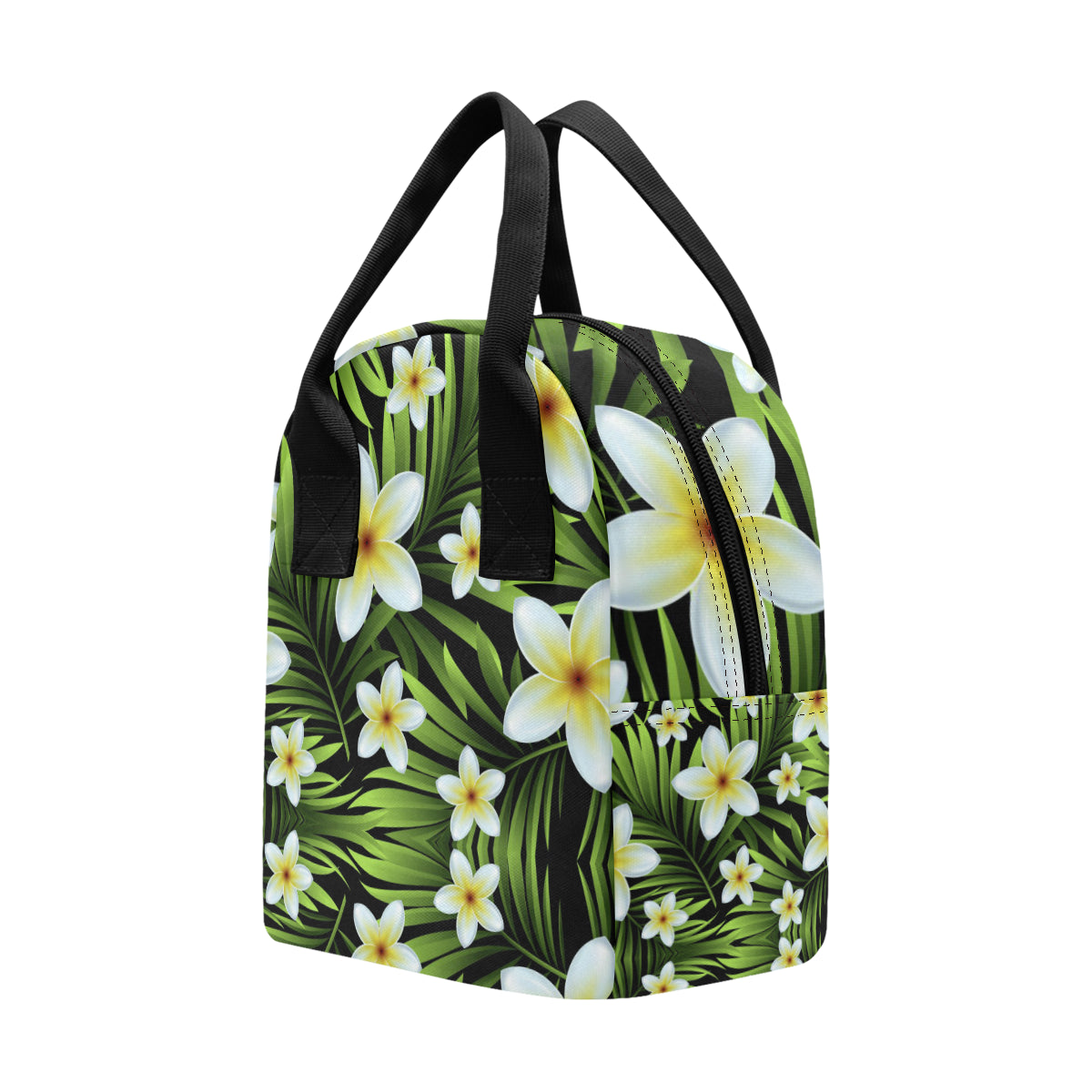 White Plumeria Pattern Print Design PM06 Insulated Lunch Bag