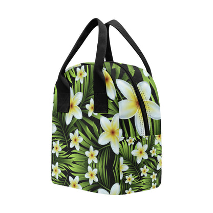 White Plumeria Pattern Print Design PM06 Insulated Lunch Bag