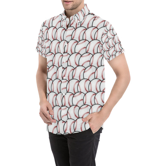 Baseball Pattern Men's Short Sleeve Button Up Shirt