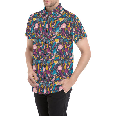 Mermaid Pattern Print Design 08 Men's Short Sleeve Button Up Shirt