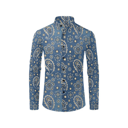 Jean Paisley Pattern Print Design 01 Men's Long Sleeve Shirt