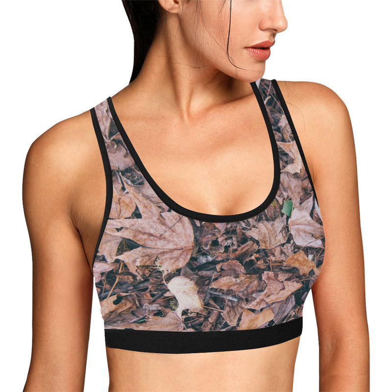 Camouflage Realistic Tree Leaf Print Sports Bra