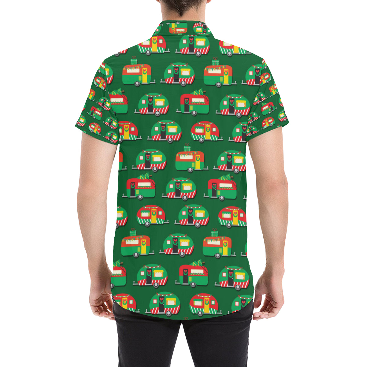 Camper Camping Christmas Themed Print Men's Short Sleeve Button Up Shirt