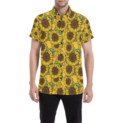 Sunflower Pattern Print Design SF04 Men's Short Sleeve Button Up Shirt