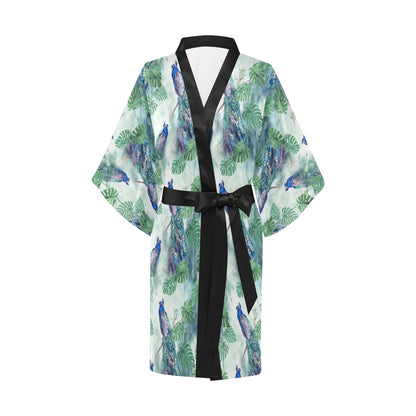 Peacock Pattern Print Design A02 Women's Short Kimono