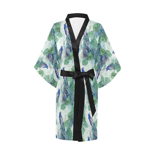 Peacock Pattern Print Design A02 Women's Short Kimono