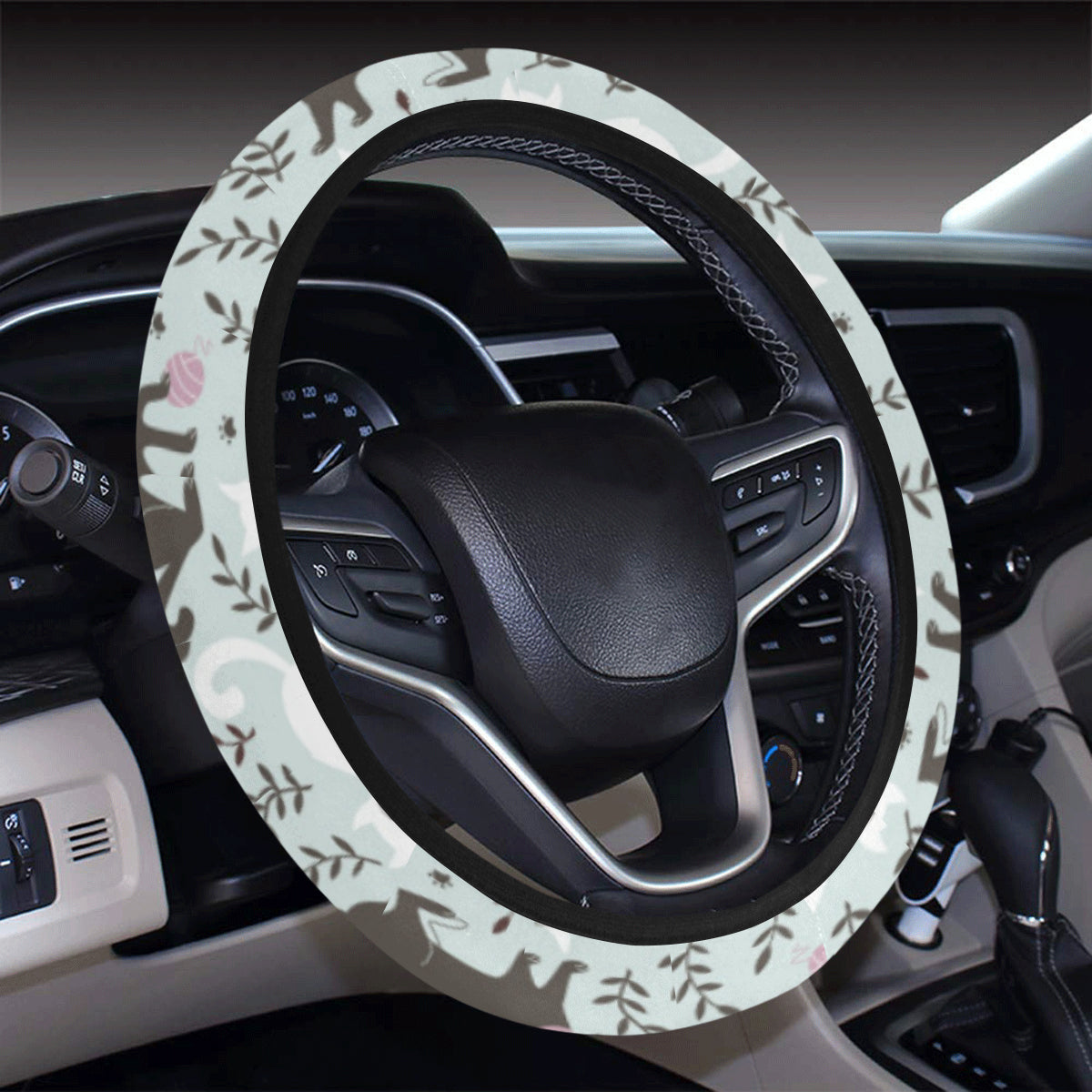 Cat Pattern Print Design 08 Steering Wheel Cover with Elastic Edge