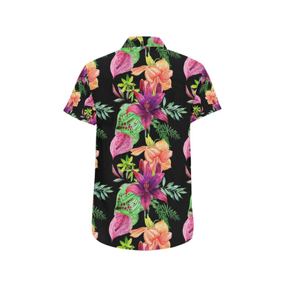 Amaryllis Pattern Print Design AL09 Men's Short Sleeve Button Up Shirt