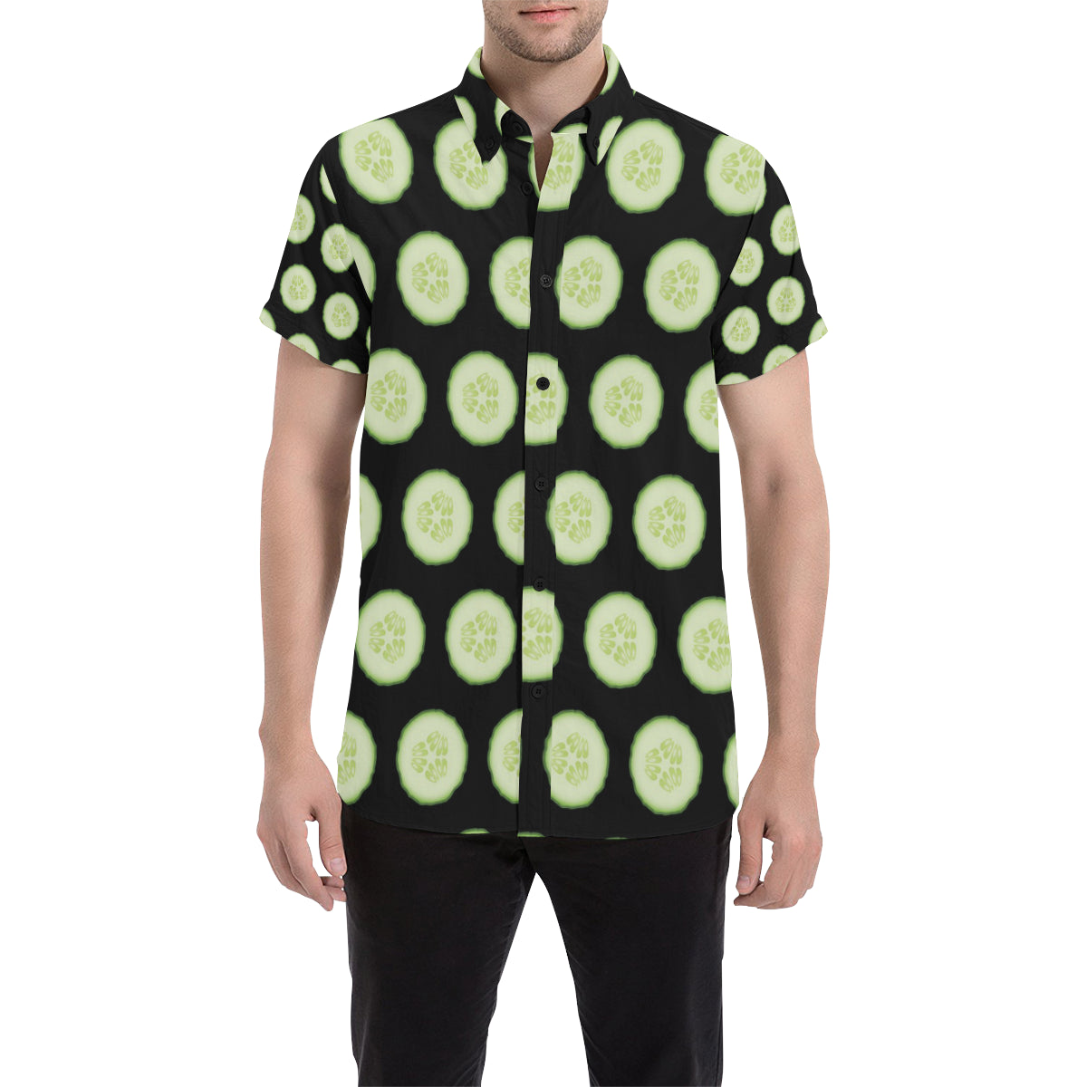 Cucumber Pattern Print Design CC02 Men's Short Sleeve Button Up Shirt