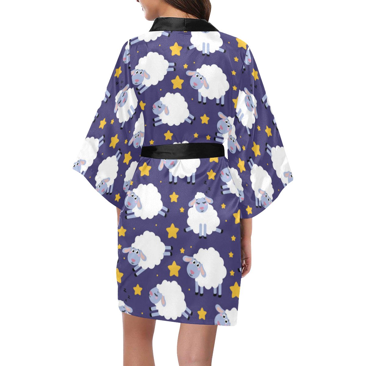 Sheep Pattern Print Design 03 Women's Short Kimono