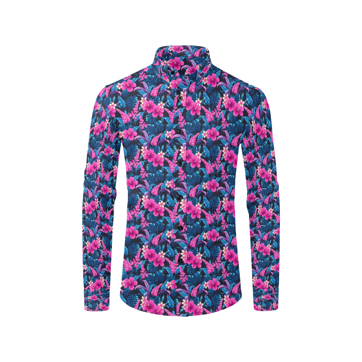 Tropical Folower Pink Themed Print Men's Long Sleeve Shirt