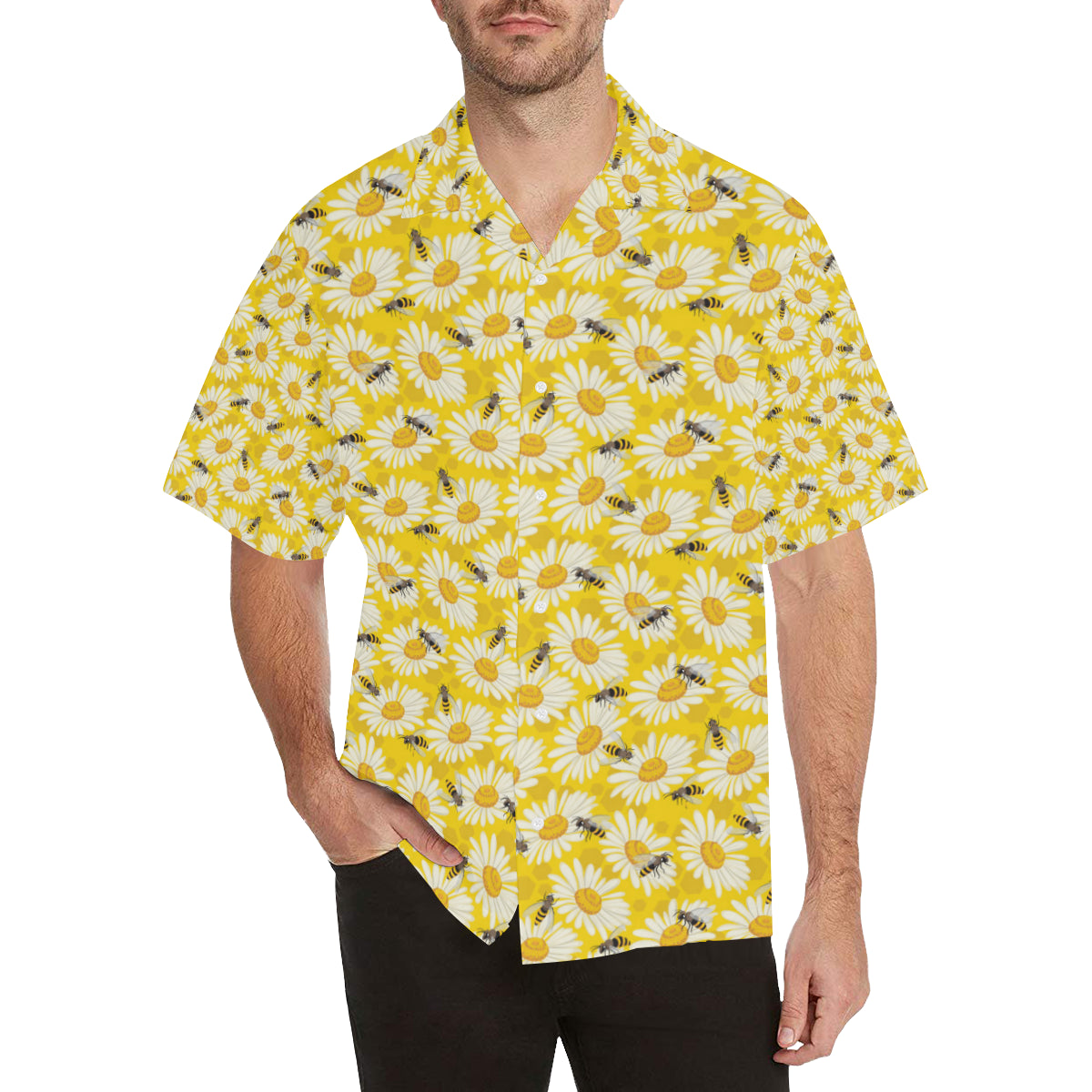 Bee Daisy Pattern Print Design 06 Men's Hawaiian Shirt