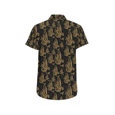 Owl Tribal Polynesian Design Print Men's Short Sleeve Button Up Shirt