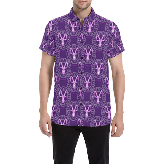 Capricorn Zodiac Pattern Print Design 04 Men's Short Sleeve Button Up Shirt