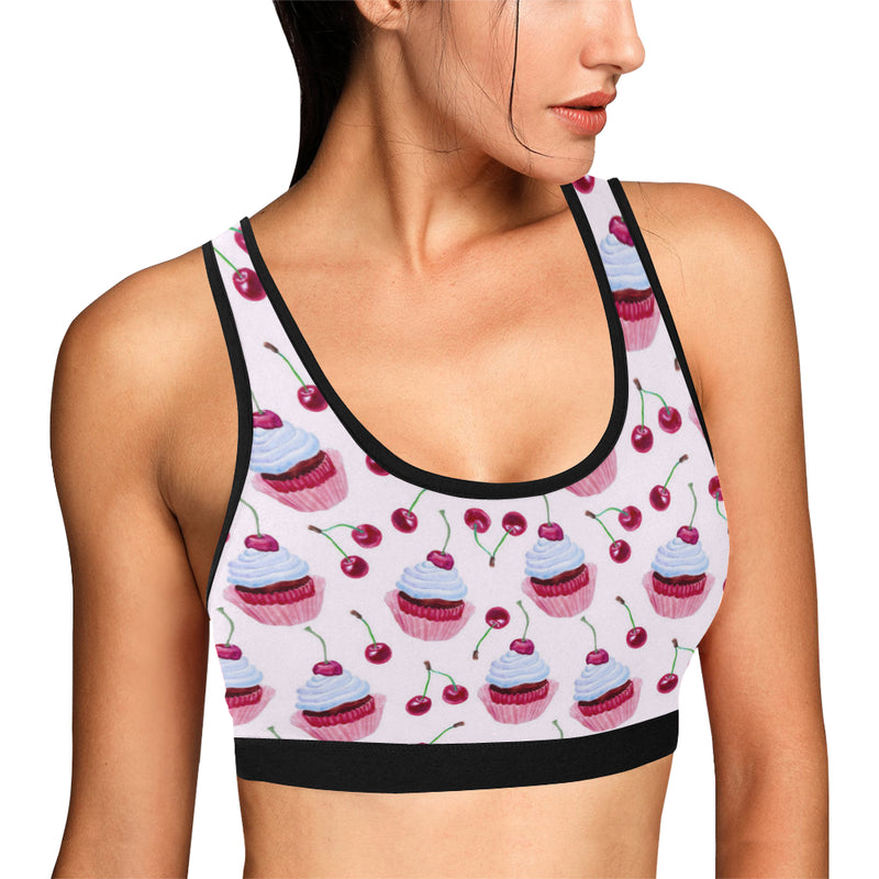 Cherry Cupcake Pink Pattern Sports Bra