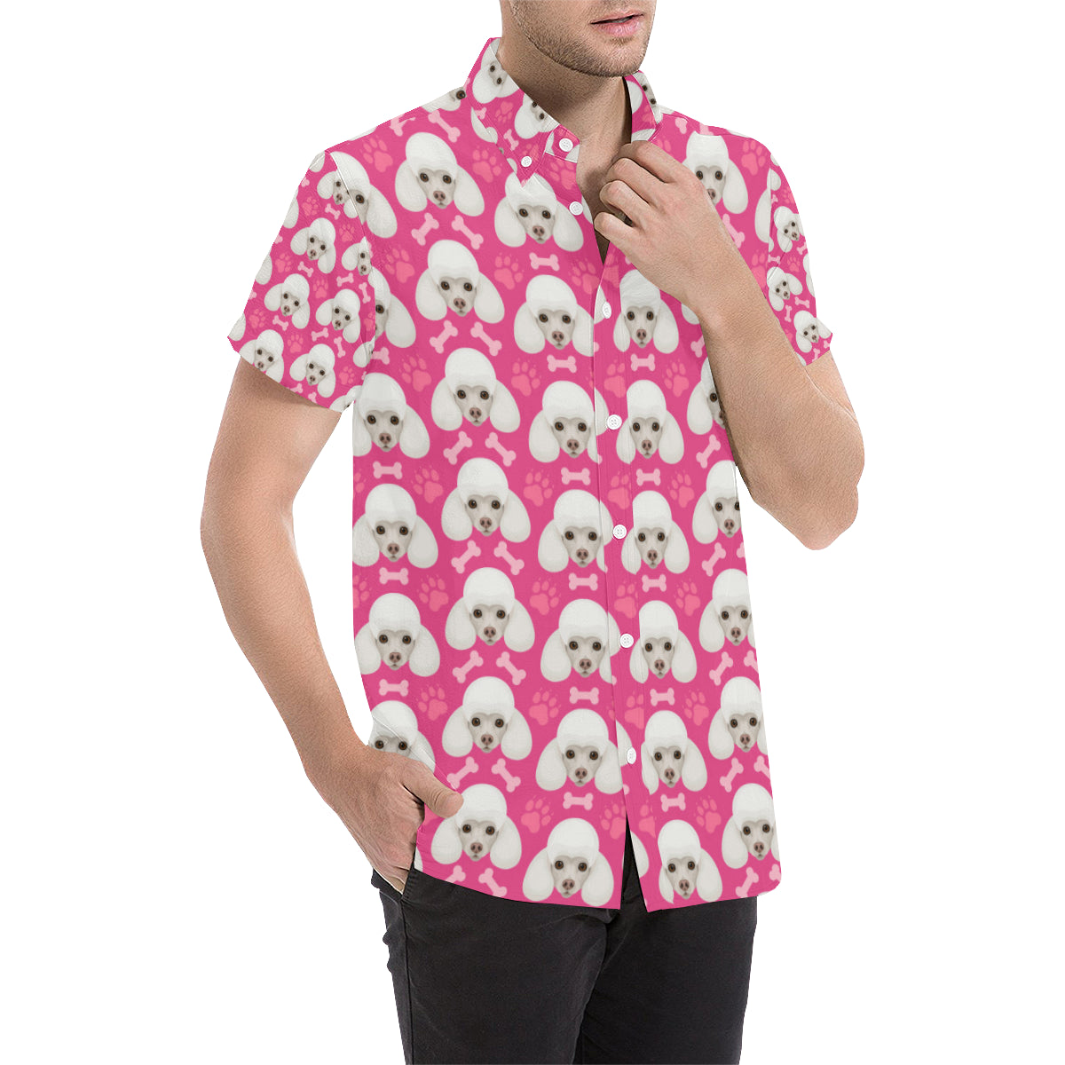 Poodle Pattern Print Design A04 Men's Short Sleeve Button Up Shirt